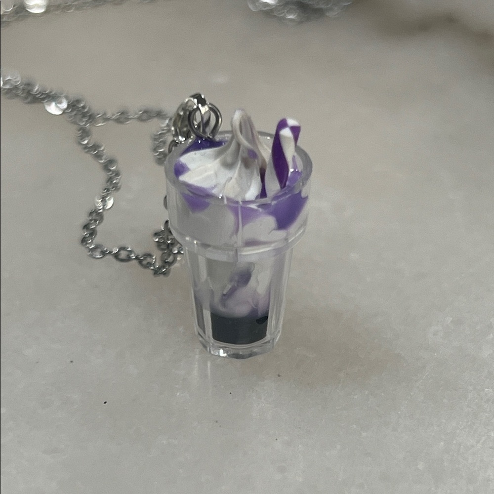 3/$30 • Purple and Silver Ice Cream Pendant Necklace